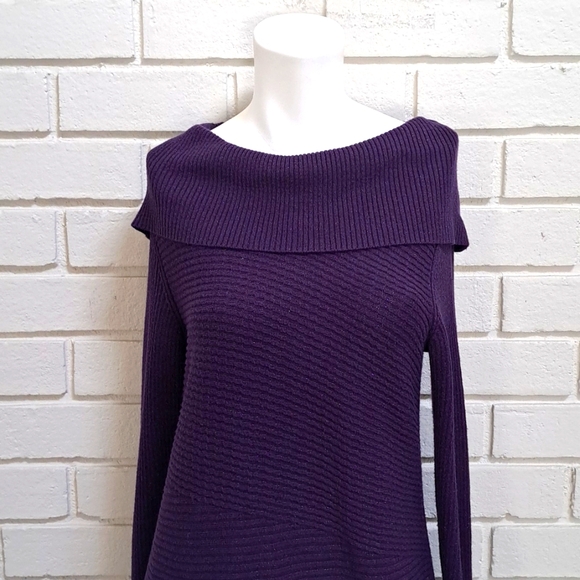 Alfani Purple Shimmer Off The Sholder Sweater Dress. Size Small - Picture 2 of 10